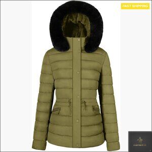 Fur Hooded Puffer Jacket Fleece Lined Slim Fit Winter Chic Quilted